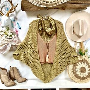 Artisan farmhouse boho knit cardigan w granny cottage cabin prairie vibe